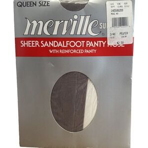 Merville Queen Size 3/4X Panty Hose Pewter Sheer Sandalfoot Panty Hose NEW